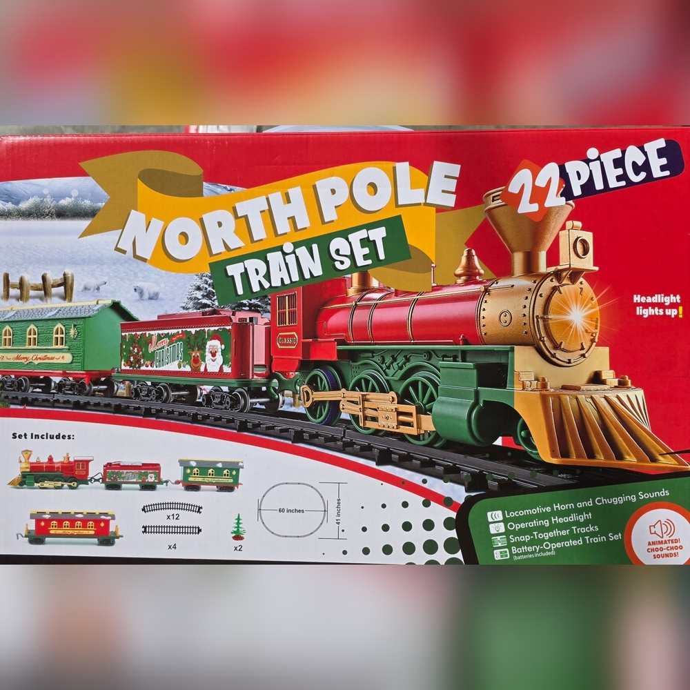 Train Set - Red & Green Holiday Toy Locomotive